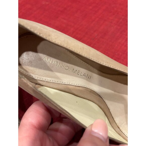 Antonio Melani Nude Leather Espadrille Wedge Peep Toe Heels Size 8 - Picture 6 of 8